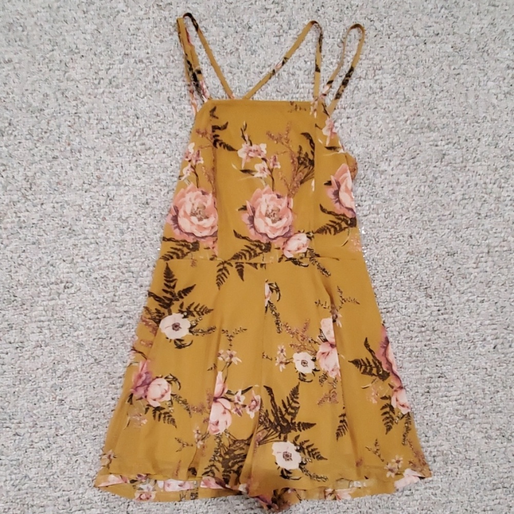 Mustard Floral Romper Dress